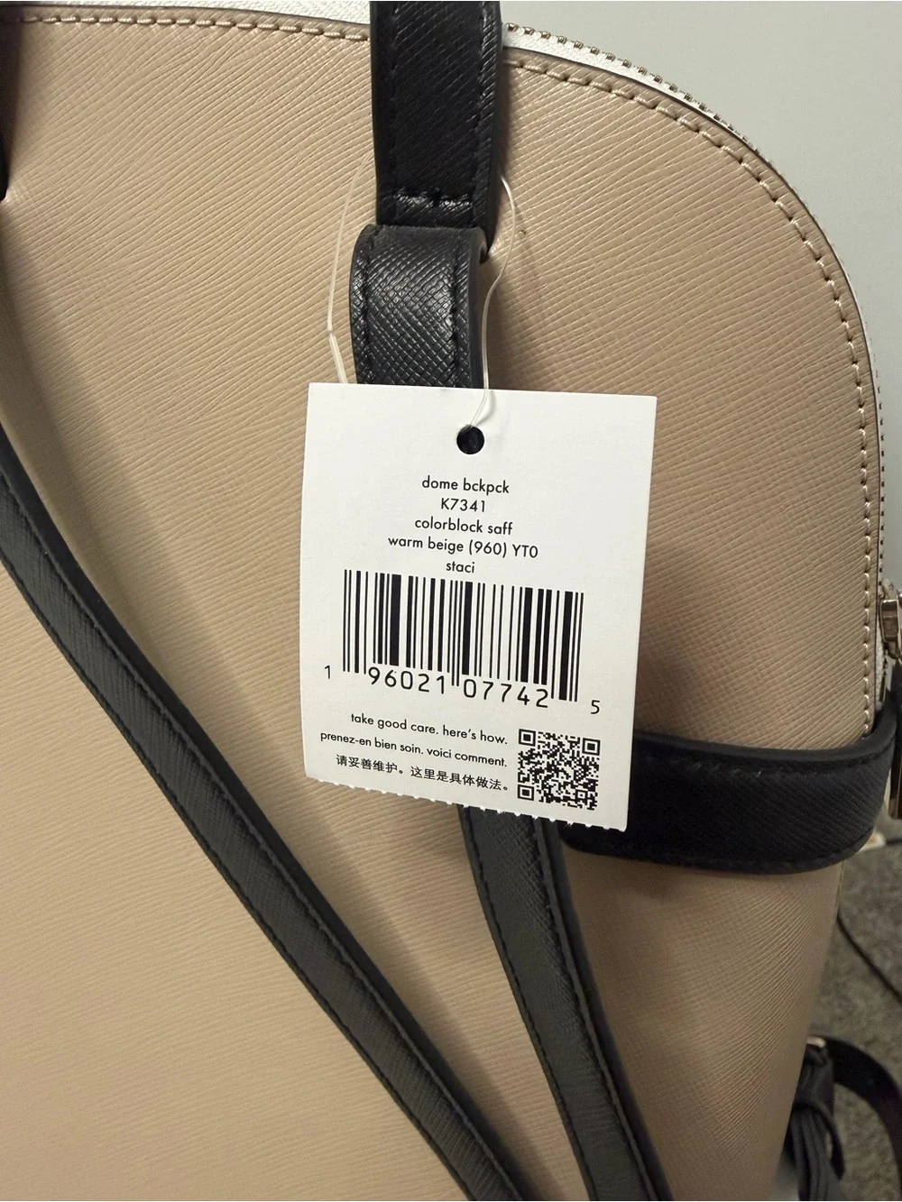 NEW WITH TAGS kate spade Beige, White and Black Leather Dome Backpack